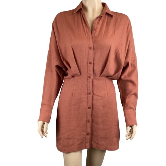 Abercrombie & Fitch Button-Up‎ Linen-Blend Dress Size Small Rust Long SLeeve - Picture 1 of 8